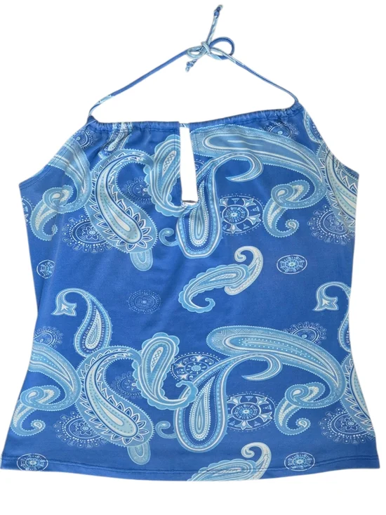 Y2K Blue Paisley Halter Top w/ Keyhole Detail Size Medium - Picture 4 of 8
